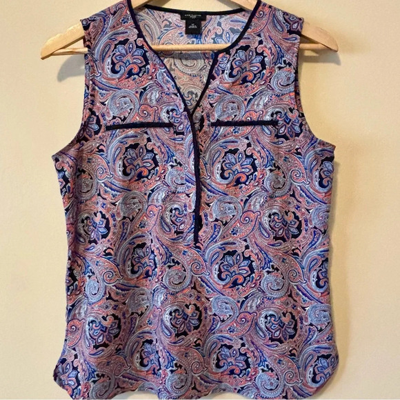 Ann Taylor| Pretty Colourful Paisley Print Sleeveless V-Neck Top S S - Picture 1 of 5